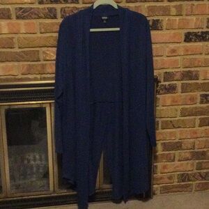 OX Ana cardigan in navy tuxedo cut at bottom in back